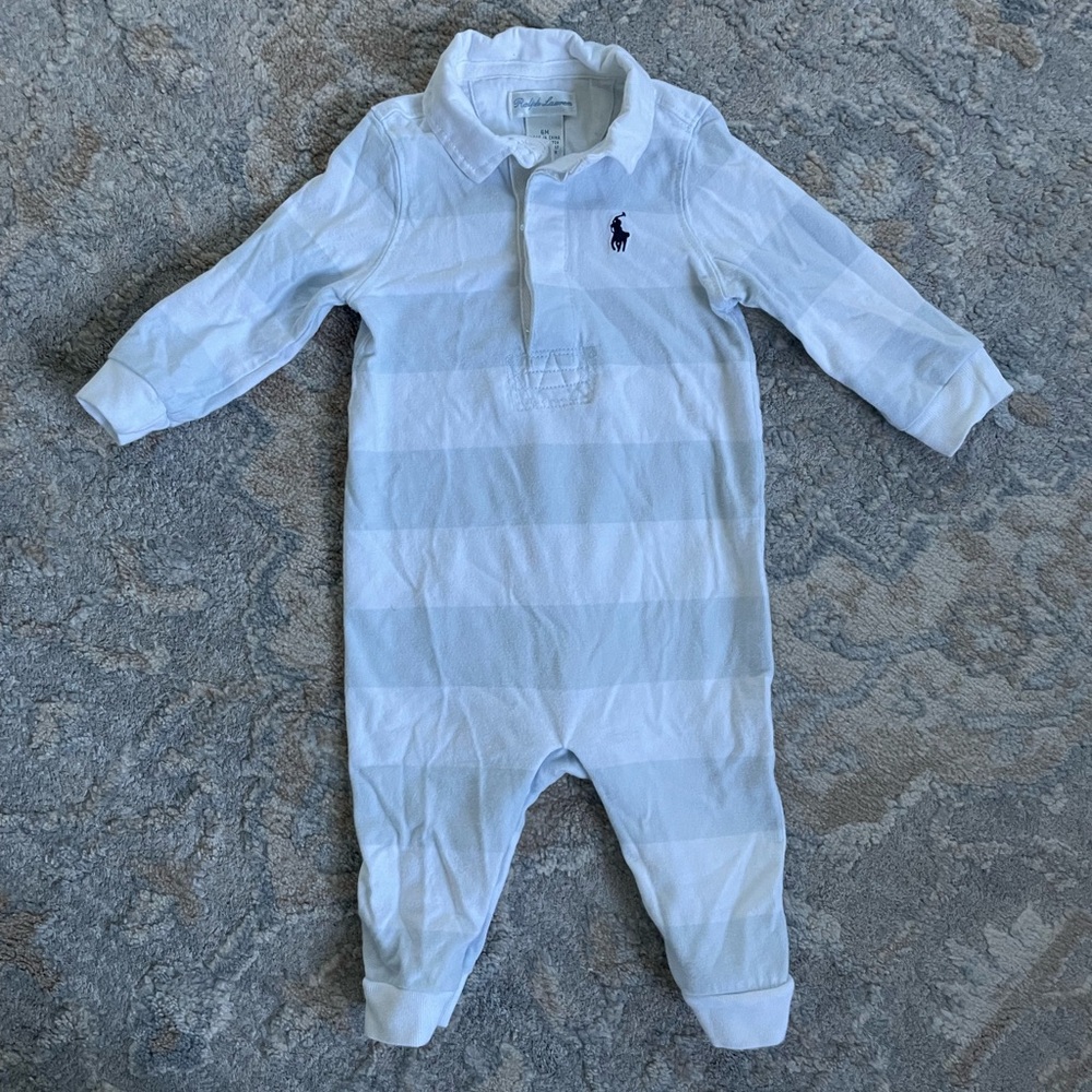 Ralph Lauren Infant baby striped polo footie, size 6-9M